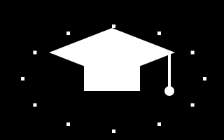 Animated graduation cap with orbiting dots